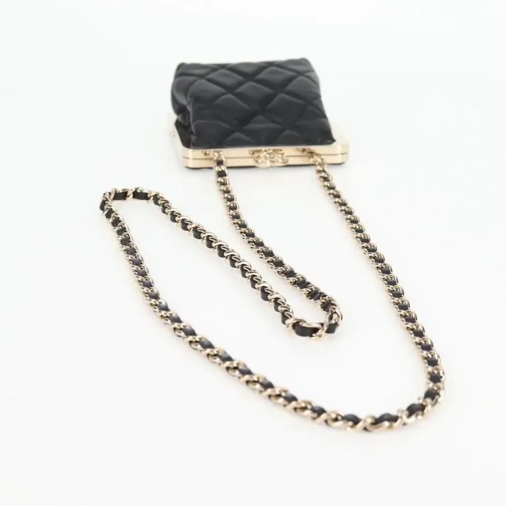 Chanel Matelasse Lambskin Chain Pouch Crossbody Bag Black
